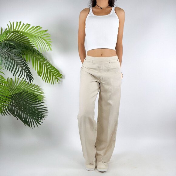 Vintage Khaki Boho Coastal Grandma High Waisted Bootcut Linen Dress Pants / 4 - Picture 3 of 5